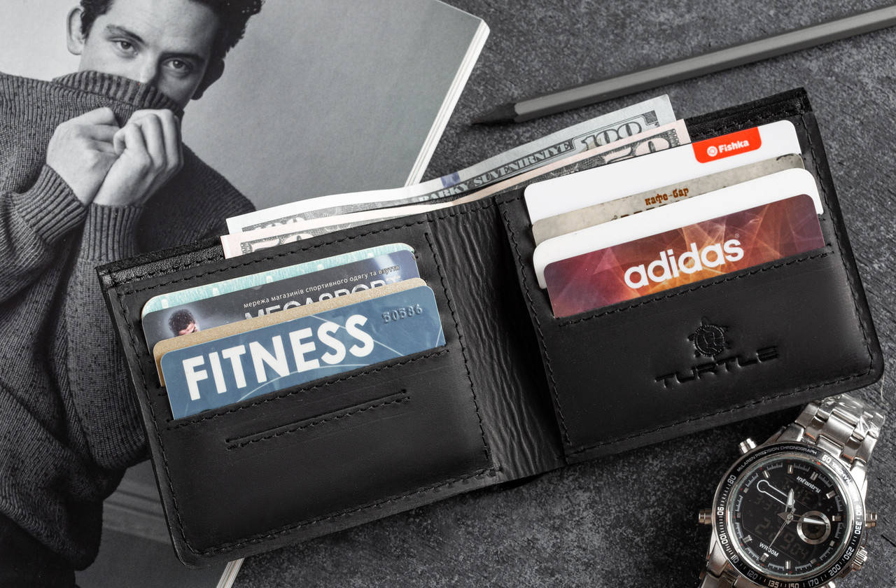 

Кошелек мужской двойного сложения натуральная кожа GENERAL черный высокое качество