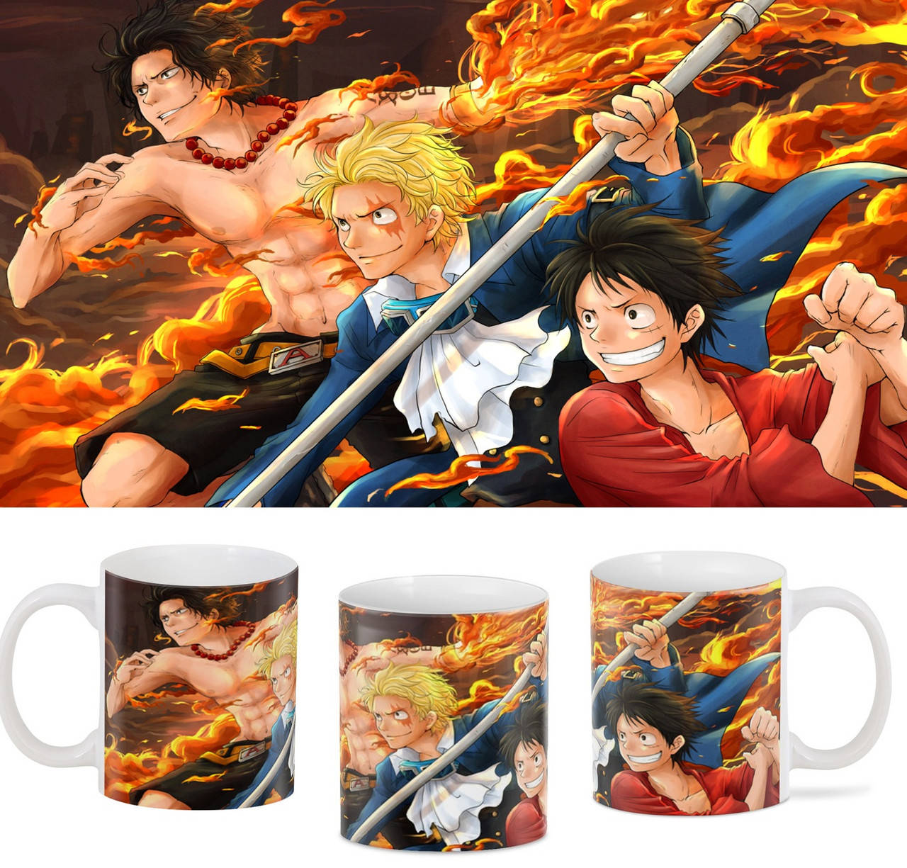 

Кружка Geek Land Большой куш One Piece Сабо, Эйс и Луффи OP.02.017, Белый