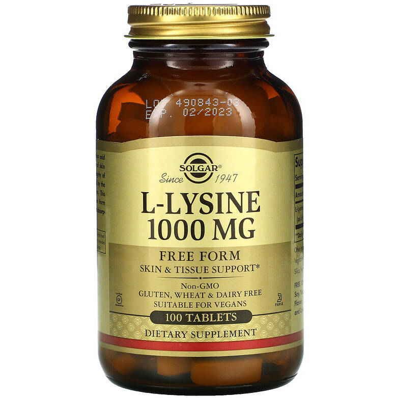 

L-Лизин SOLGAR "L-Lysine" 1000 мг, незаменимая аминокислота (100 таблеток)