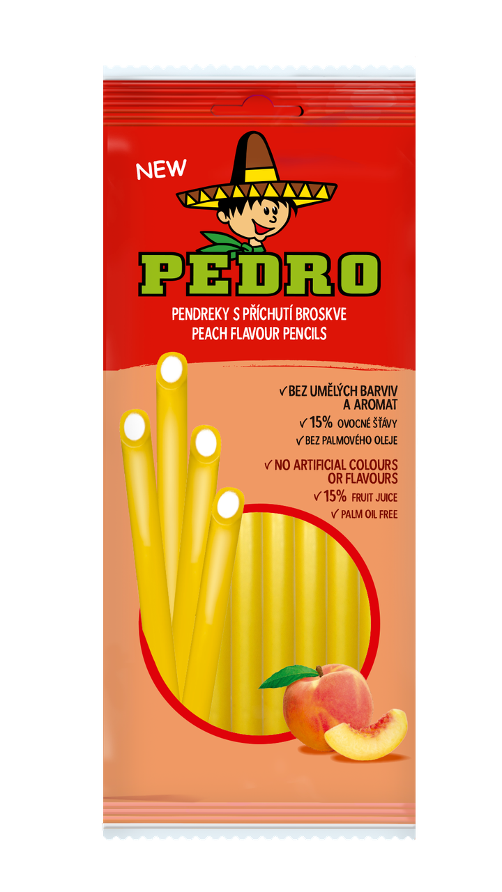 

Жевательные конфеты Карандаши Персик PEDRO 80г, (20шт/ящ)