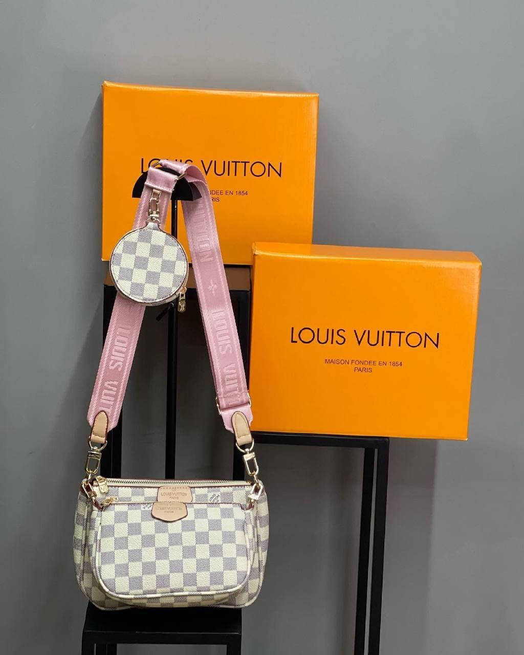 

Сумка белая в клетку женская Louis Vuitton Multi Pochette 3в1 Клатч Сумочка маленькая Луи Витон Люкс качество, Белый