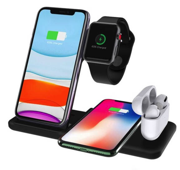 

Беспроводное зарядное устройство 4 в 1 Fast Charge Black станция-органайзер с технологией QI, Черный