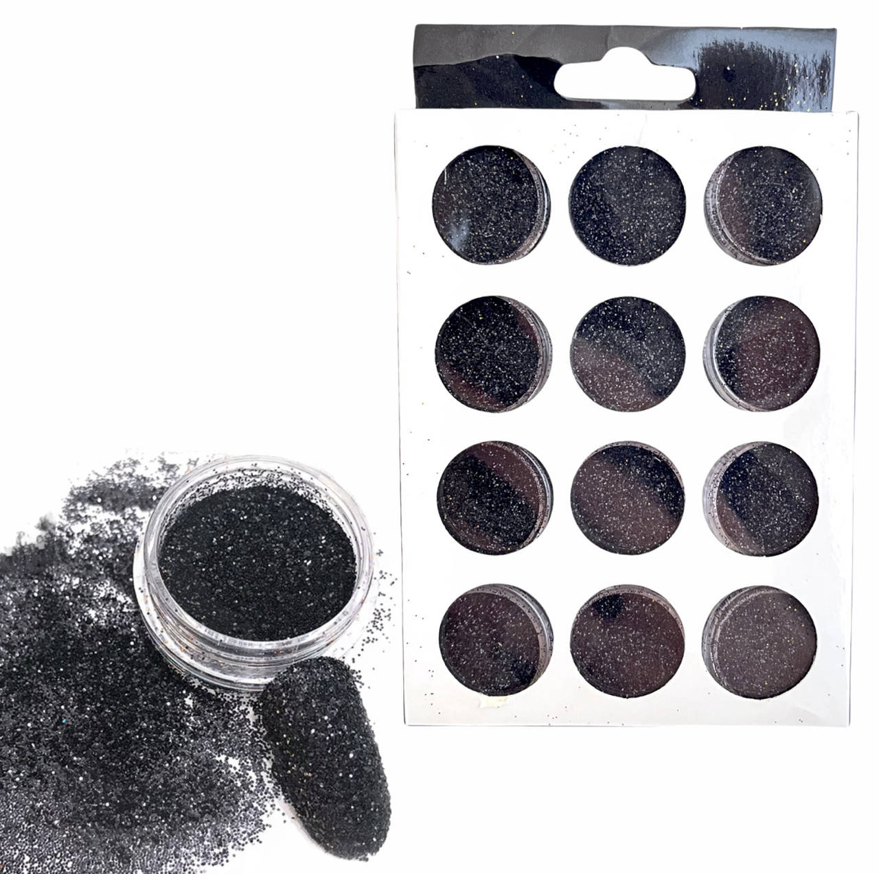 

Набор блесток (глиттерная присыпка) для дизайна ногтей и макияжа в баночке, 12шт./уп. Черный