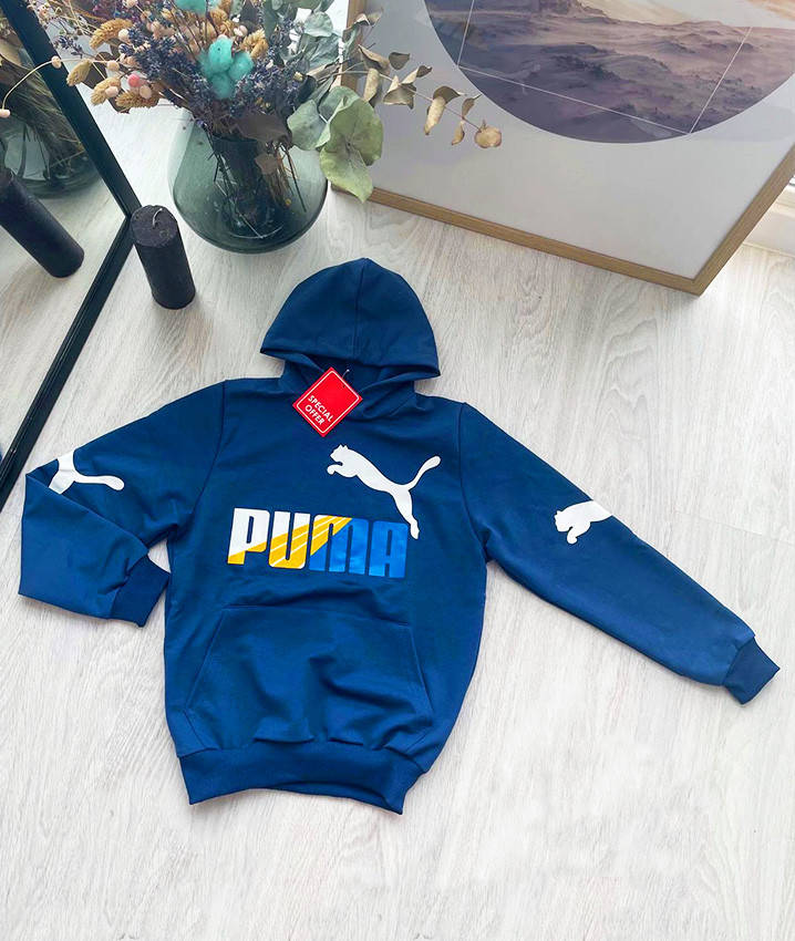

Худи ( толстовка) для подростка синий PUMA, детская кофта с капюшоном двухнитка пума 40