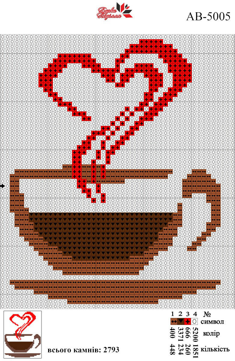 

Алмазная вышивка АВ 5005 Кофе (полная зашивка)