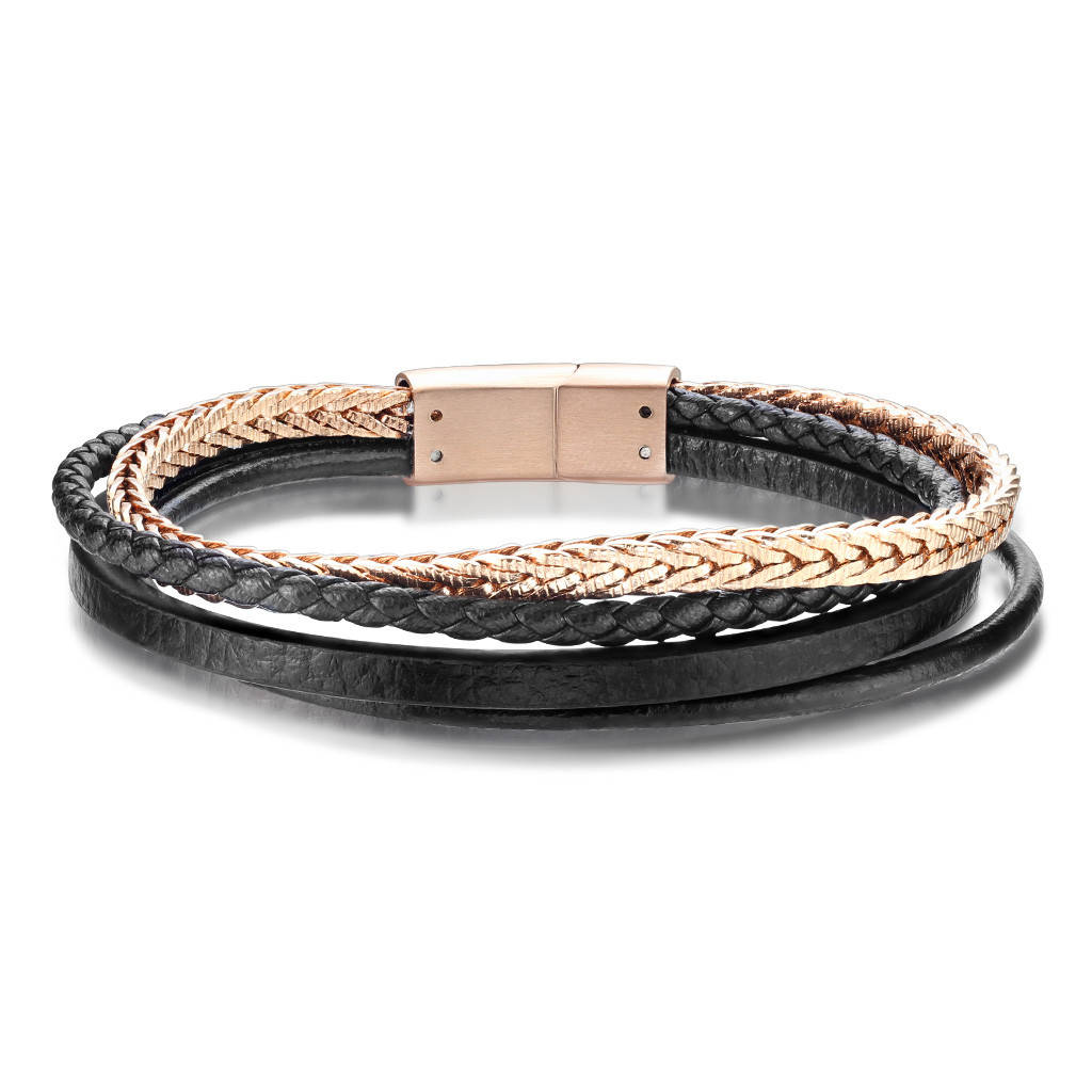 

Браслет из кожи и стали с позолотой Spikes SLQ-1017R, р.19 и 20,5 см