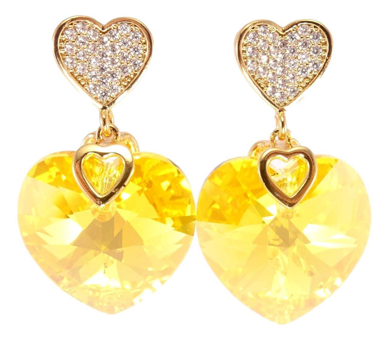 

Серьги Xuping Позолота 18K с кр-ми Swarovski гвоздики (пусеты) "Сердечки цирконий и Yellow Swarovski Crystal"