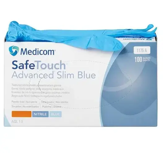 

Рукавички нітрилові без пудри SafeTouch ADVANCED Slim Blue р.  50 пар, Голубой