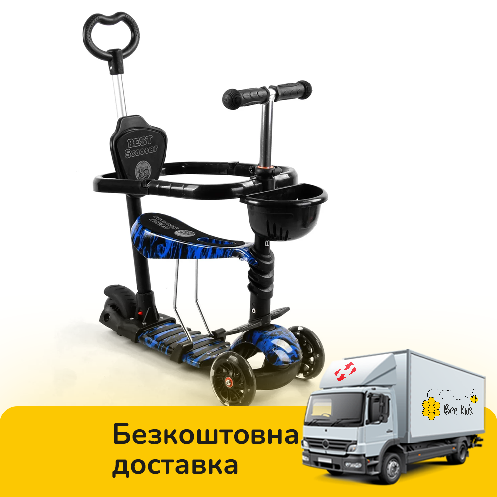 

Детский трехколесный самокат 5 в 1 с сиденьем и родительской ручкой Best Scooter S 6233 Черный