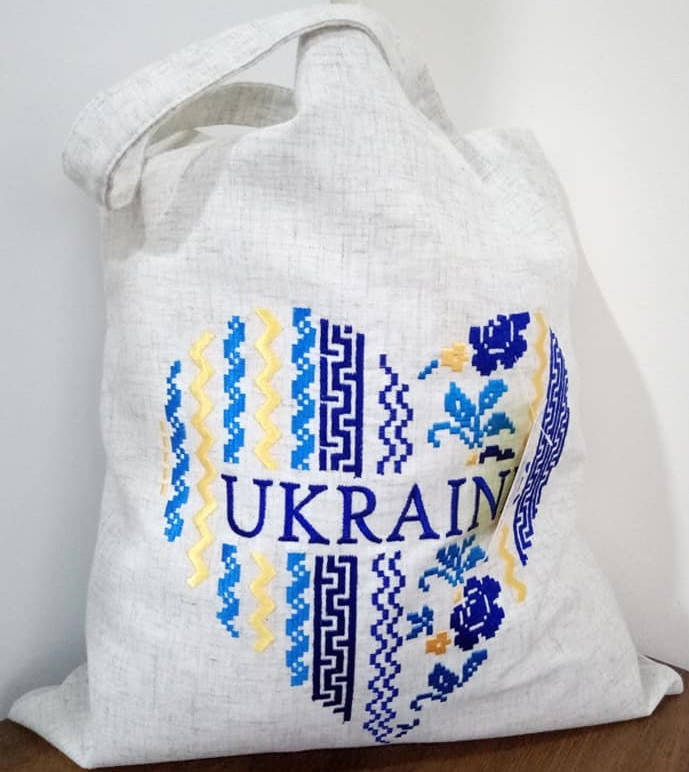 

Вишита еко сумка шопер (еко-торба) лляна "Серце синє"