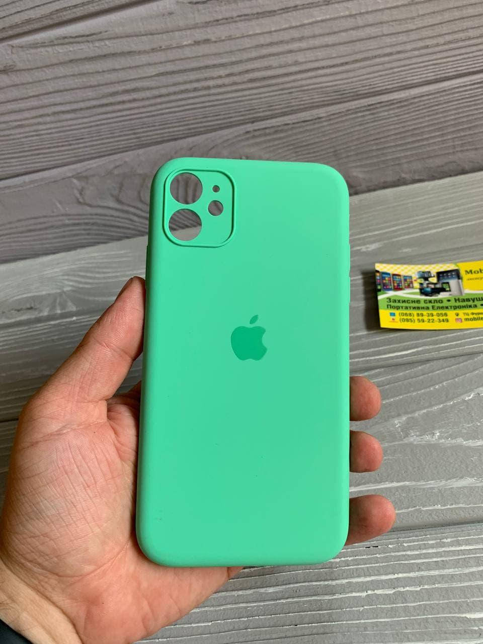 

Чехол Silicone Case для Iphone 11 с защитой камеры внутри микрофибра мятнный