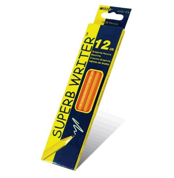

Карандаши графитные Marсо 12 шт 2В шестигранные с резинкой Superb Writer 4200