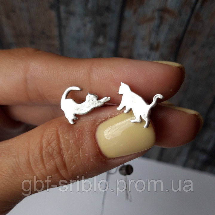 

Серьги коты вкрутки, серебро, животные пусеты