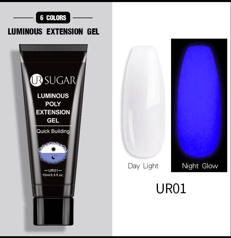 

15мл. Светящийся в темноте Полигель UrSugar Акрил гель, акригель для наращивания и укрепление ногтей Голубой