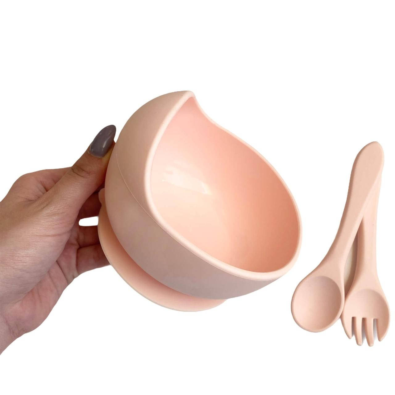 

Набор тарелка, ложка и вилка (baby PINK) силиконовая посуда, Розовый