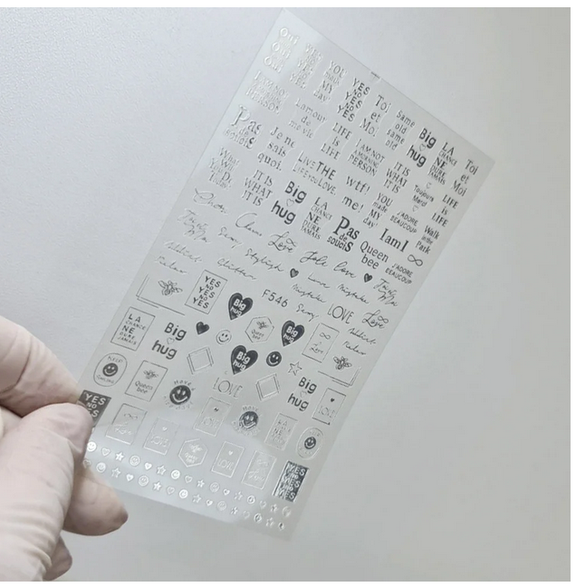 

Наклейки для ногтей абстракция, геометрия, надписи Sweet Nails F №546 серебро, Серебристый