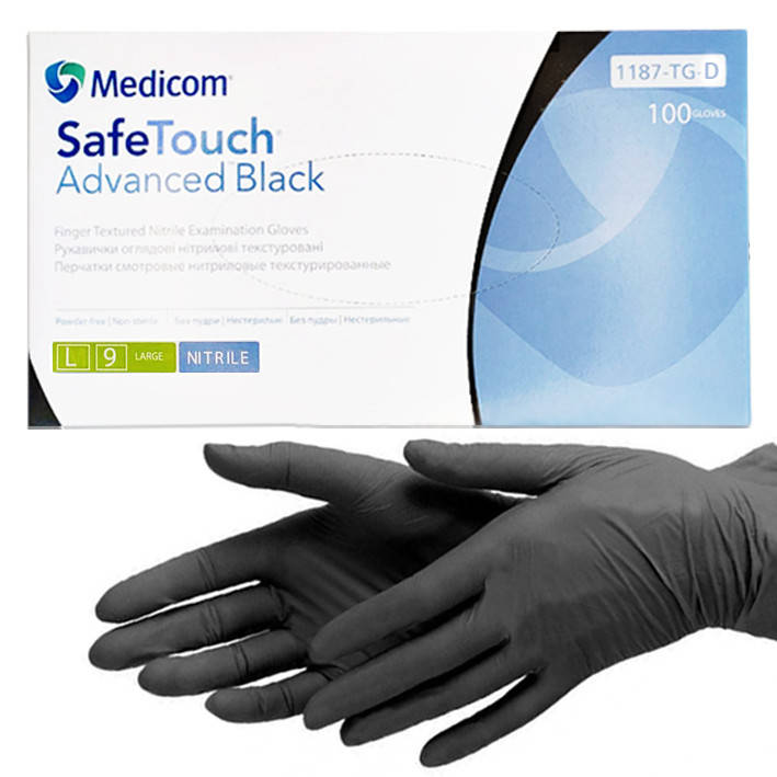 

Черные нитриловые перчатки Medicom SafeTouch Advanced Black L (8-9), Черный