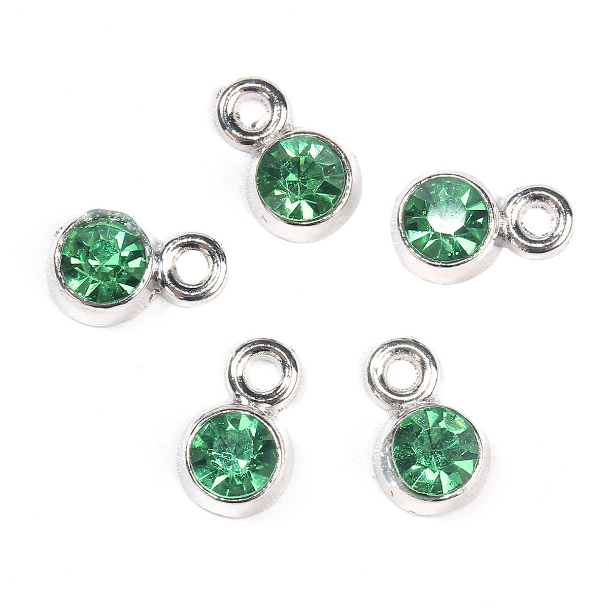 

Подвеска Круглые, Серебряный тон, Цинковый сплав, Зеленый Страз, 9 мм x 6 мм