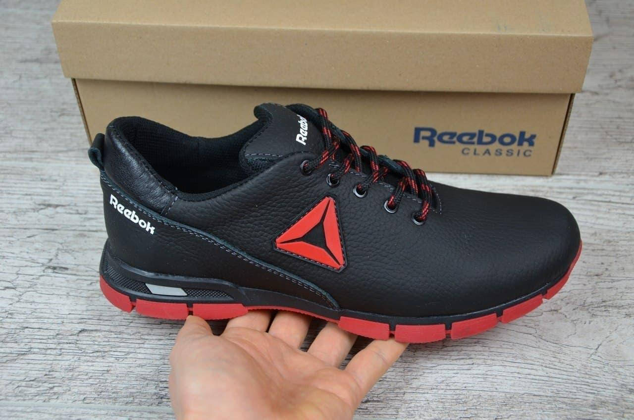 

Мужские кожаные кроссовки Reebok черные с красным,рибок, Черный