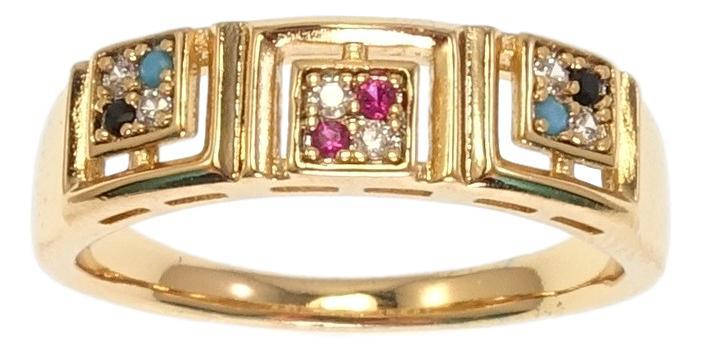 

Кольцо Xuping Позолота 18K "Строгий орнамент с цветным цирконием" р.18.5,19.5