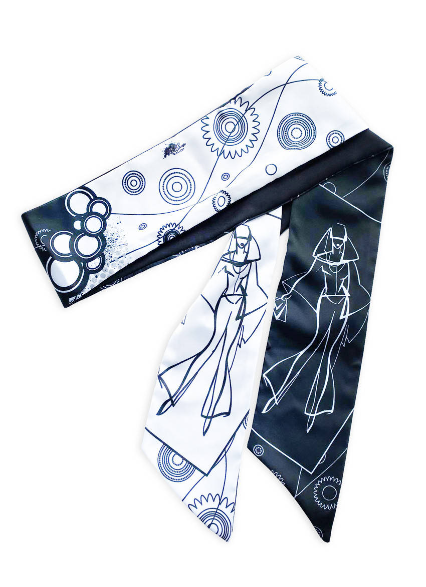 

Твилли, шарфик-галстук "Силуэт", авторский дизайнерский шарф, шарф-лента My Scarf