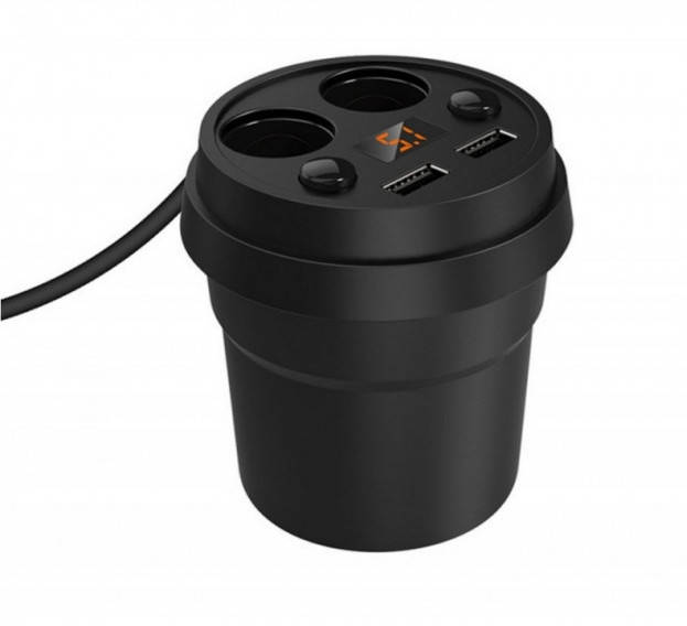 

Разветвитель прикуривателя на 2 выхода + 2 USB (12/24V) Konnwei Черный