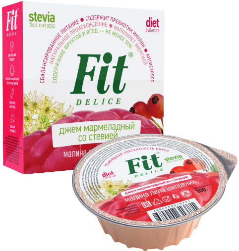 

Джем мармеладный со стевией ФитПарад Fit Delice вкус Малина-Липа-Шиповник (100 грамм)