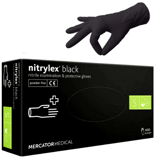 

Рукавички нітрилові Mercator Nitrylex BLACK неопудрені, розмір  100 шт, Черный