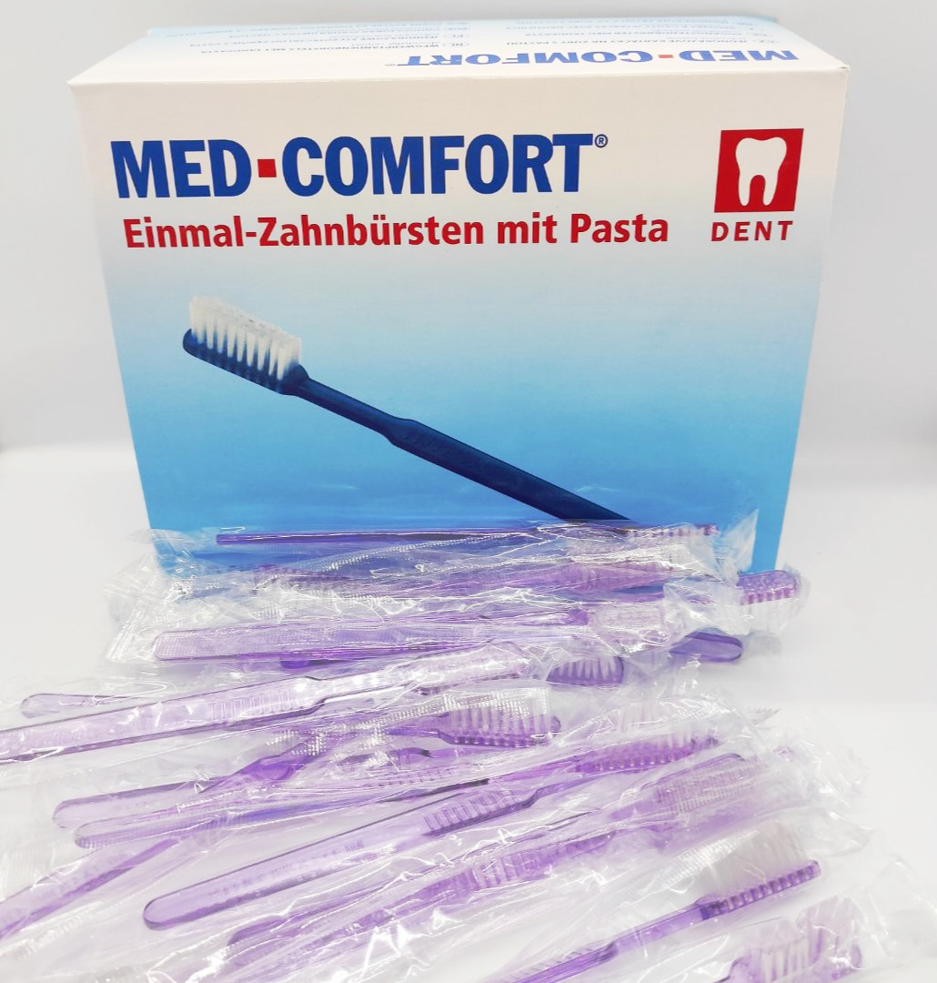 

Щётка зубная одноразовая с пастой Med Comfort сиреневая, 100 шт/уп