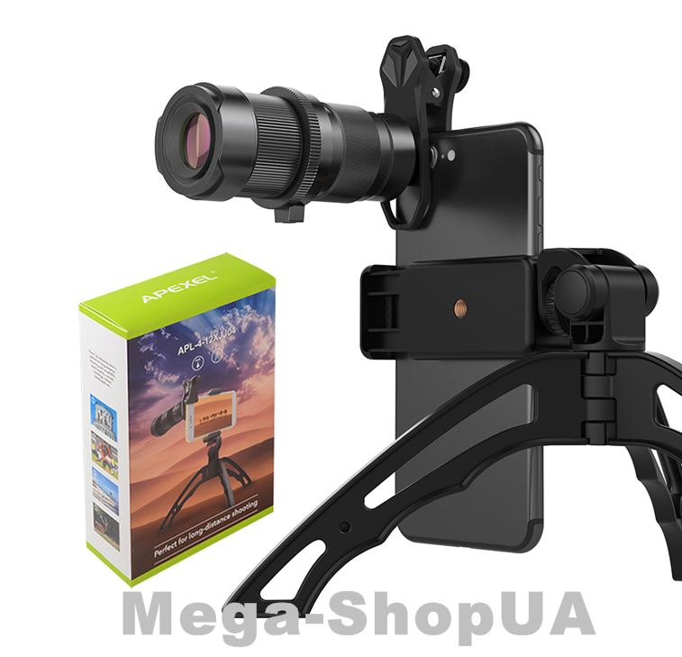 

Монокуляр объектив Premium 4x-12x с креплением для телефона. Подзорная труба телескоп для наблюдения MU19D, Черный