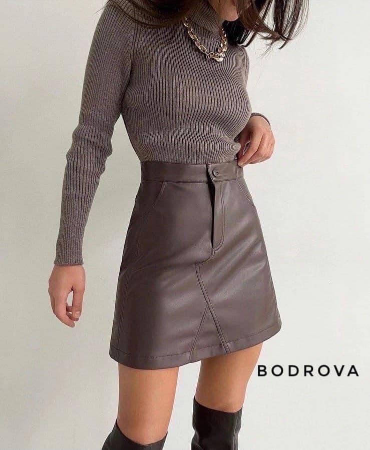 

Стильная короткая женская юбка из экокожи, высокая посадка