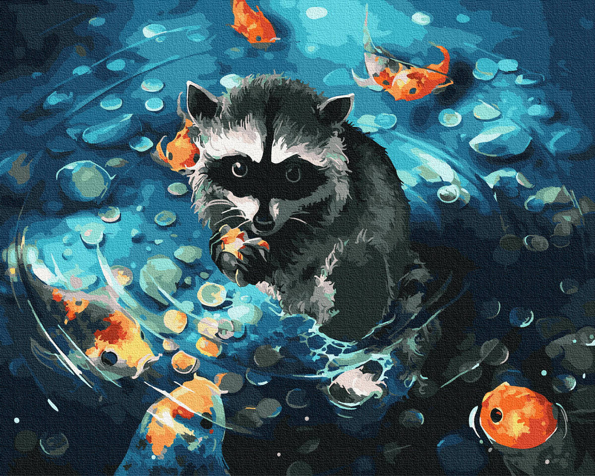 

Картина по номерам Brushme Енот и рыбки OGX32779 40x50 см