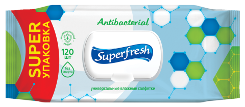 

Серветки вологі "Superfresh" Антибактеріальні з клапаном, 120 шт