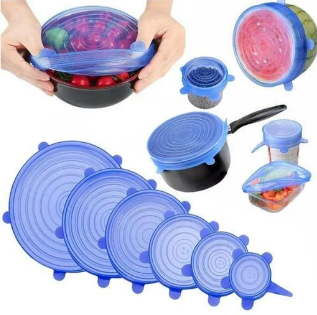 

Набор силиконовых крышек 6 шт, на банки, кастрюли, миски. Силиконовые крышки универсальные