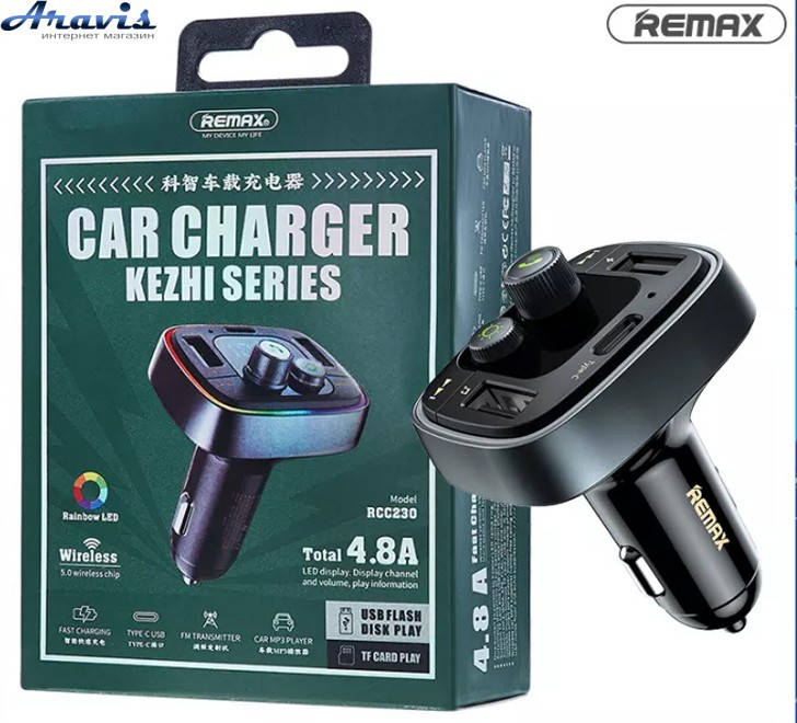 

Модулятор Bluetooth RCC230 REMAX 2 USB/TF Card Type-C RGB подсветка по окантовке 4.8A 12/24V