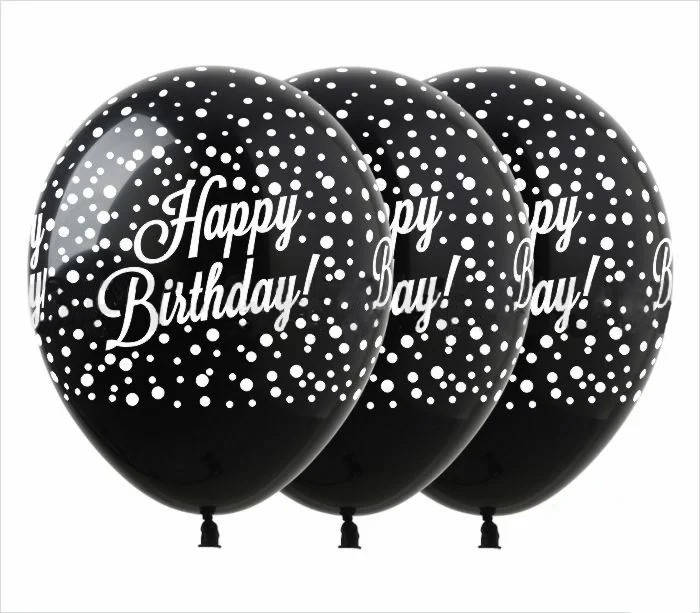 

Латексные воздушные шары черные Happy Birthday конфетти 12" (30 см) 10 шт, Черный