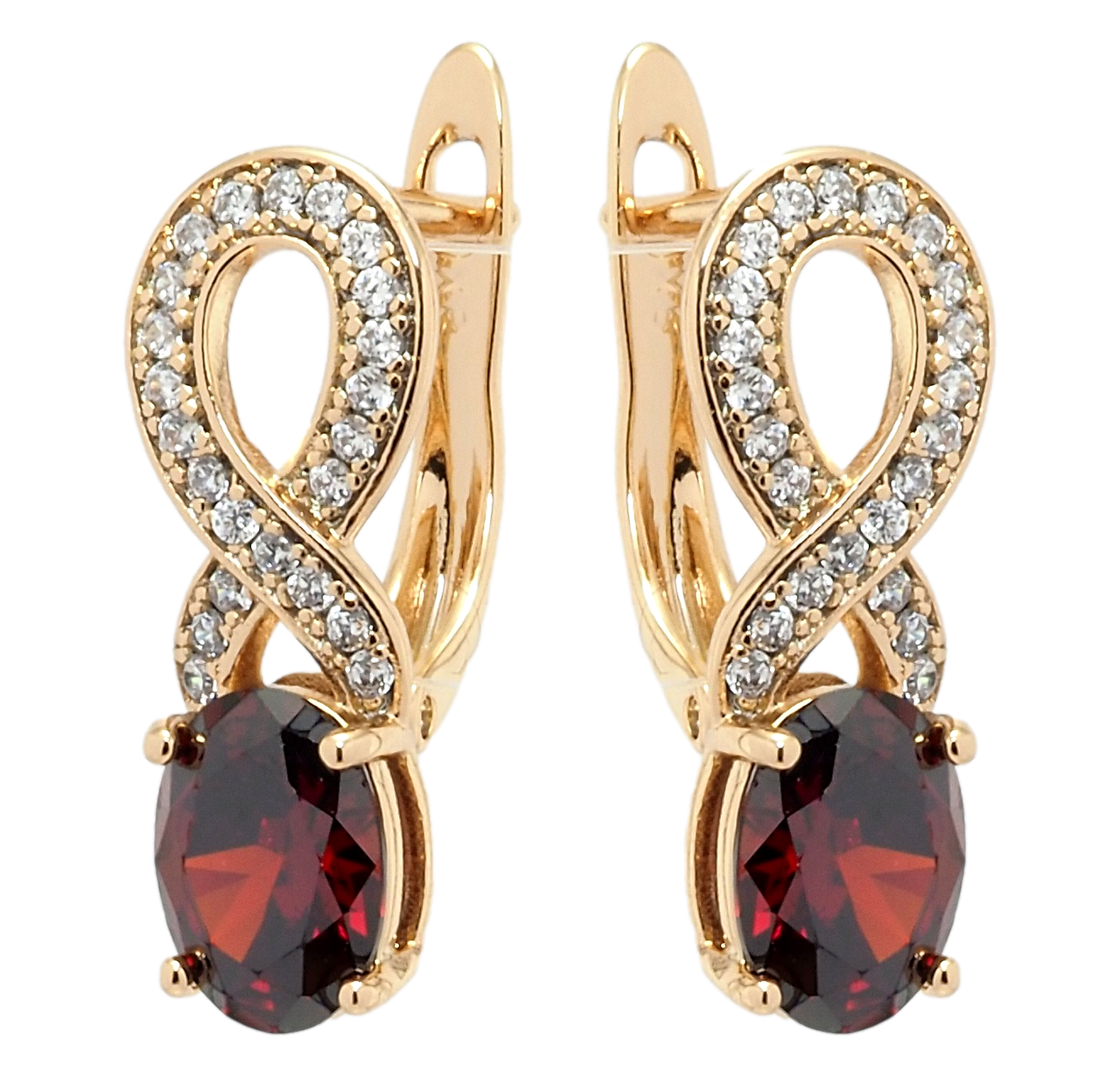 

Серьги Xuping Позолота 18K английский замок "Восьмерка с красным фианитом"