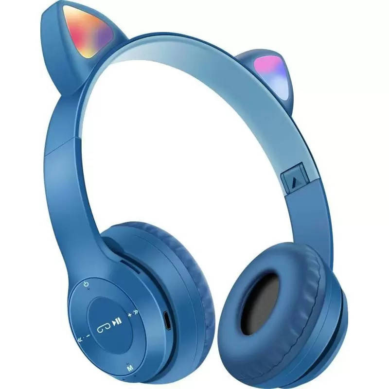 

Беспроводные детские наушники с кошачьими ушками и подсветкой Cat Ear P47M синие, Синий