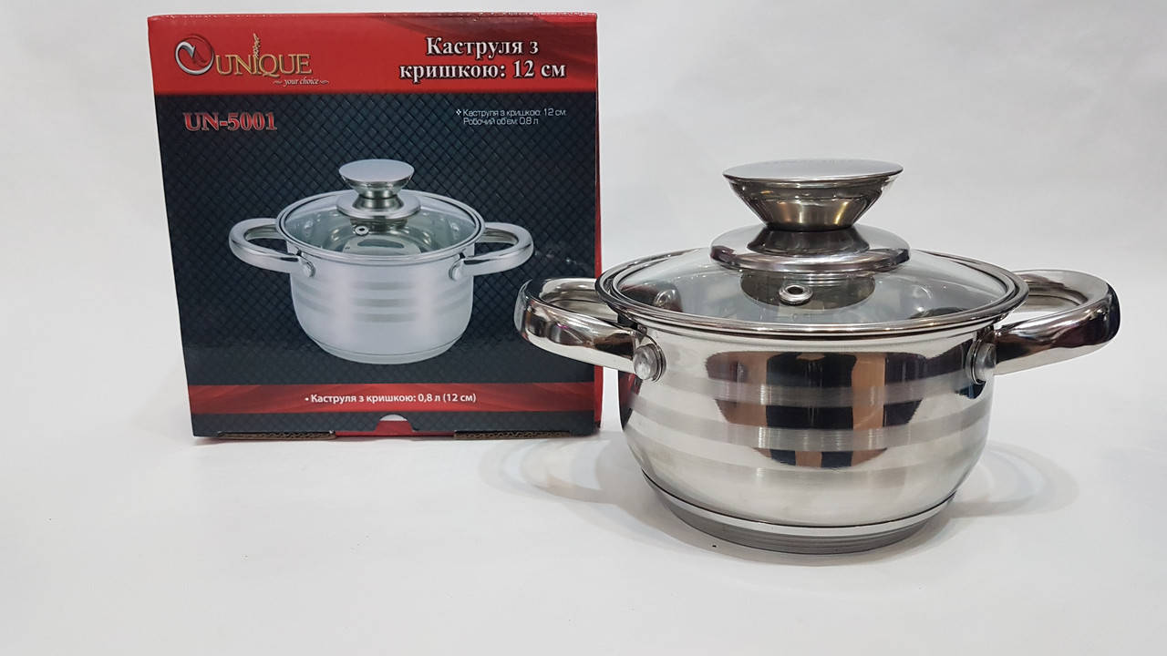 

Кастрюля из нержавейки UNIQUE UN-5001 ( 0,8 л , 12см )