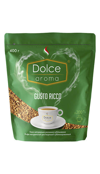 

Кофе натуральный растворимый сублимированный Dolce Aroma Gusto Ricco 400 грамм Италия
