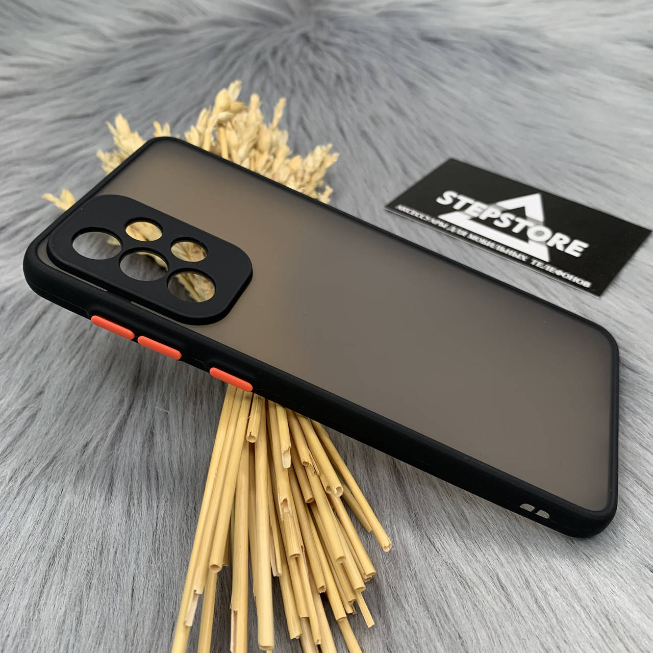 

Чехол матовый для Samsung A33 А336 прозрачный противоударный с закрытой камерой пластиковый, Черный