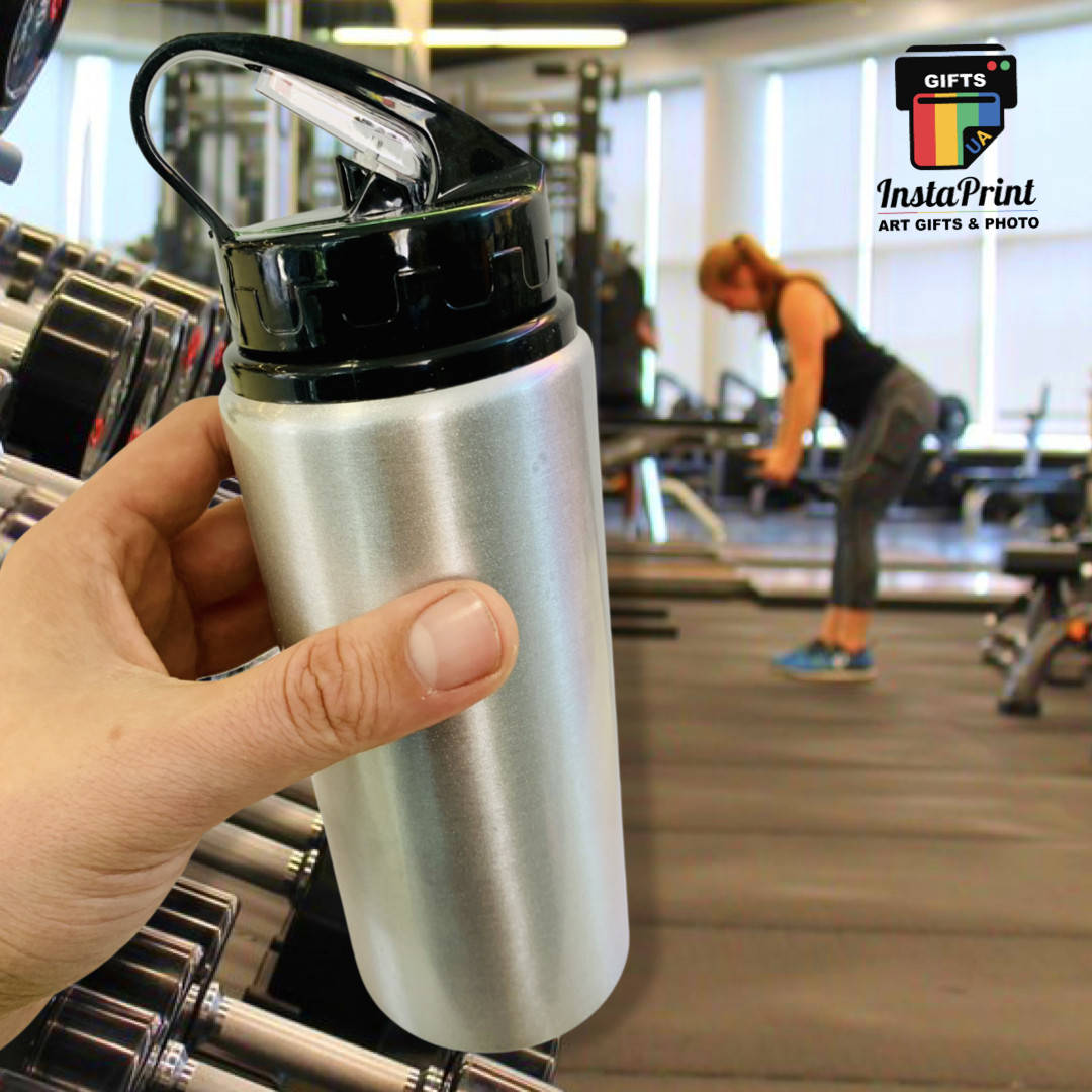 

Бутылка для воды спортивная металлическая серебристая 600 мл + печать фото / лого / картинка / надпись