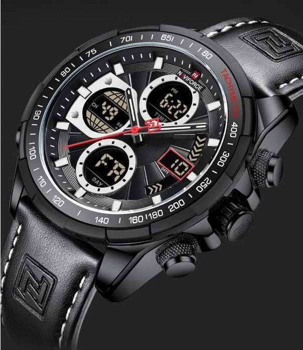 

Наручные часы кварцевые прочные мужские с датой NAVIFORCE FLY BLACK Топ