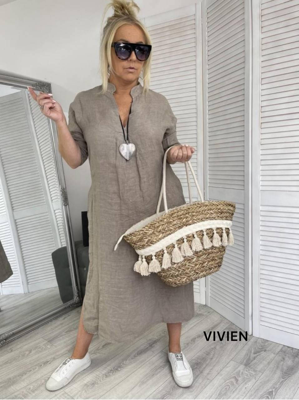 

Льняное Красивое летнее Женское платье Ткань лён жатка Цвета мокко светлый беж Размеры 48-50 52-54 56-58