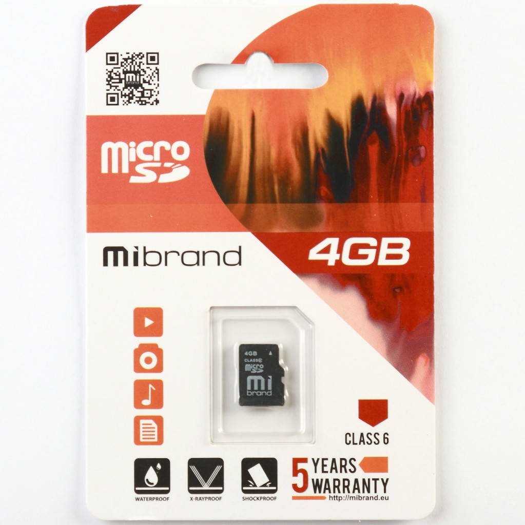 

Карта памяти 4GB Mibrand microSDHC Class 6 Без адаптера
