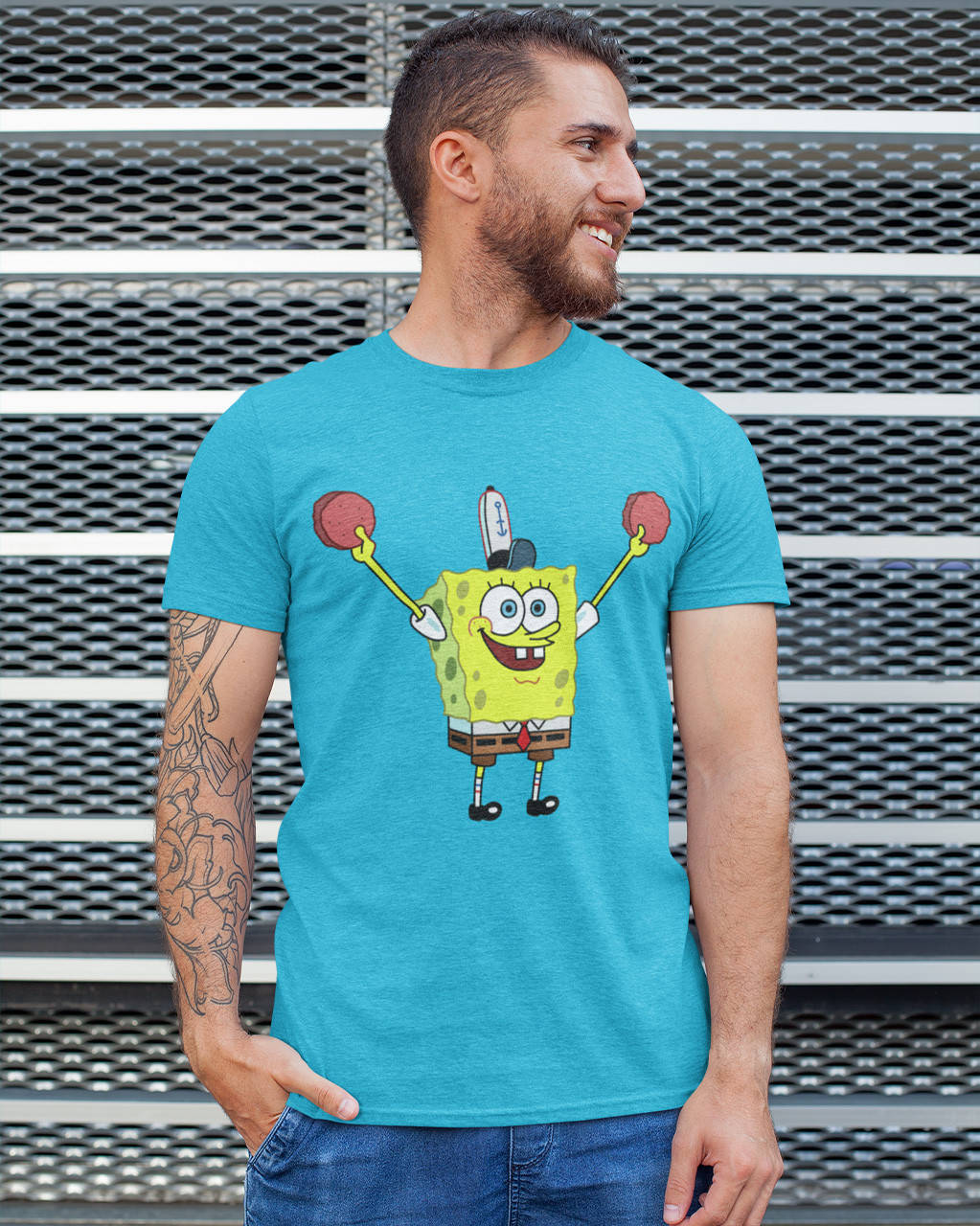 

Футболка мужская голубая с принтом "Спанч Боб"