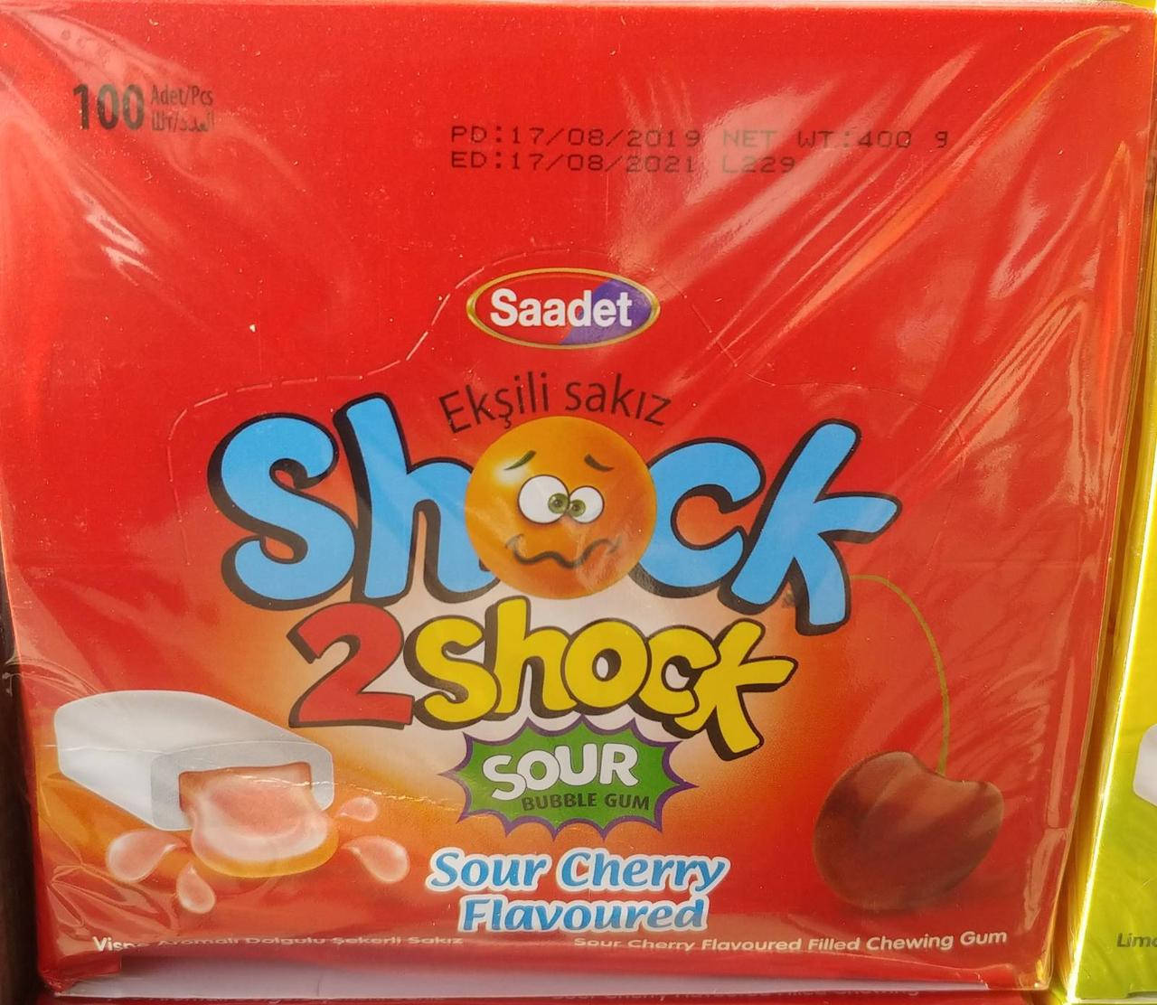 

Жевательная резинка шок с жидким центром с вишневым вкусом Cherry Flavoured Shock2Shock Sour 100 шт Турция