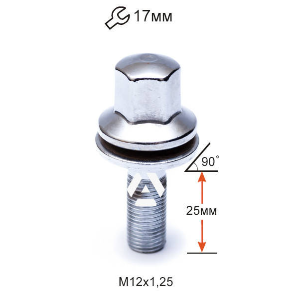 

Болт колесный AP72156 Cr для Peugeot, Citroen M12х1,25х25мм Прессшайба Хром Ключ 17