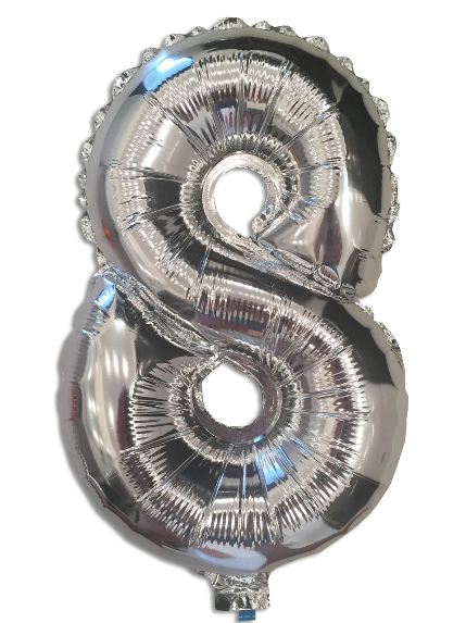 

Шар цифра "8" фольгированный серебряный, высота 35 см, Серебристый
