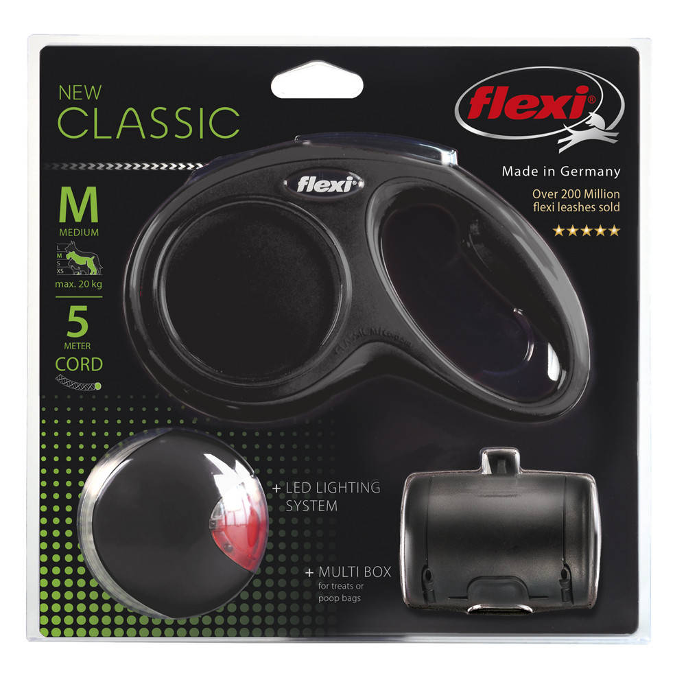 

Набор Поводок-рулетка для собак до 20 кг Flexi New Classic M трос 5 m, Черный
